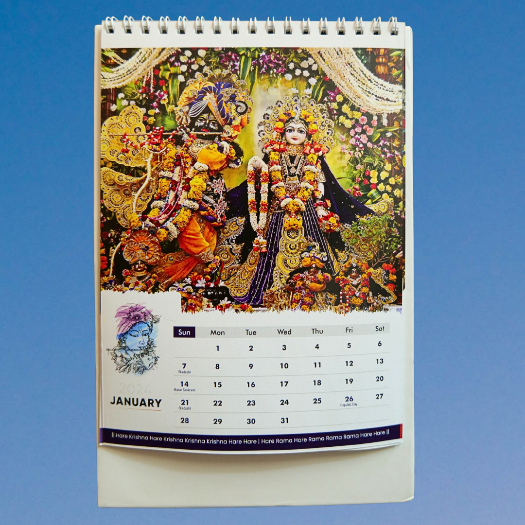 ISKCON Calendar 2024 (Table Top Calendar) | Hare Krishna Mandir Ahmedabad Calendar | Sri Sri Radha Madhav Photos Calendar with all Hindu Festivals and Ekadashi