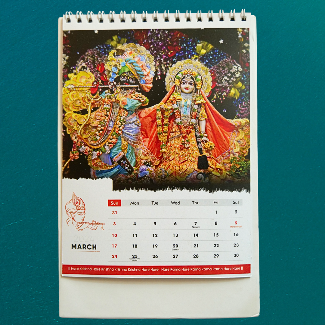 ISKCON Calendar 2024 (Table Top Calendar) | Hare Krishna Mandir Ahmedabad Calendar | Sri Sri Radha Madhav Photos Calendar with all Hindu Festivals and Ekadashi